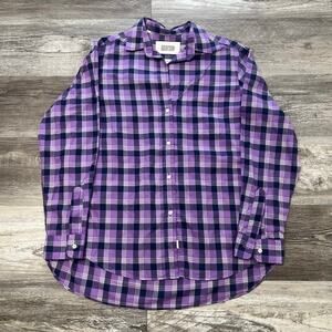 Grayson Purple Navy Blue Womens 3  M Tartan Plaid Flannel Button Up‎ Shirt